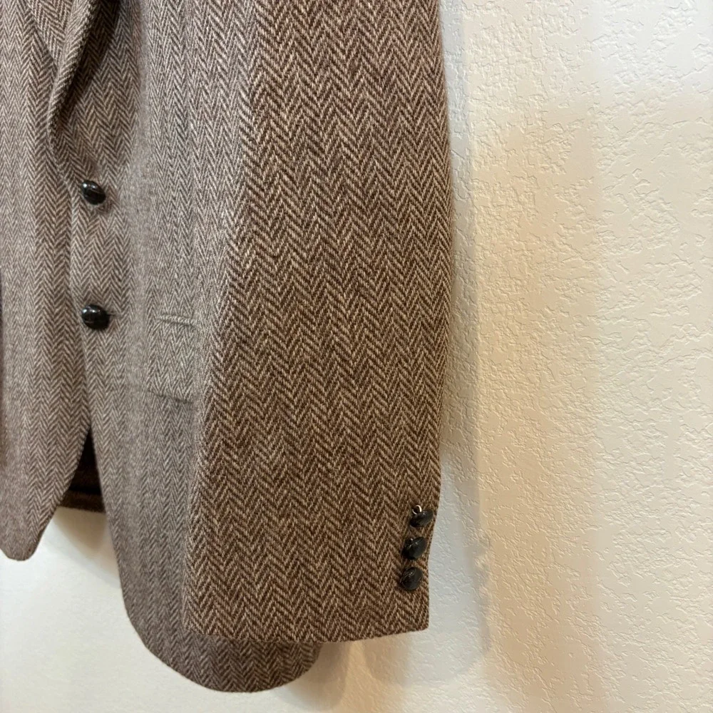 Vintage 70s Harris Tweed Blazer 44 Brown Herringbone Wool Sport Coat Heritage